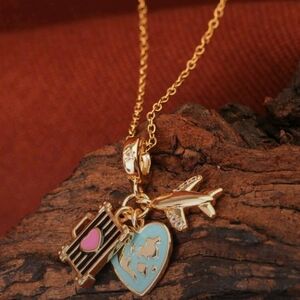 Gold and Blue Travel Charm Necklace